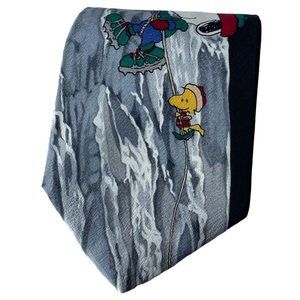 Vintage Peanuts On The Rocks Snoopy Woodstock 100% Silk Tie Men's Black Necktie
